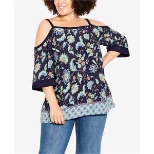 EVANS Womens Floral-Print Cold Shoulder Blouse, Multicoloured, NWT